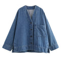 Damen Langarm Jeansbluse – Blaue Hemdbluse mit Kragen und Brusttasche