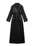 Eleganter Extra-Langer Damen Trenchcoat in Lederoptik
