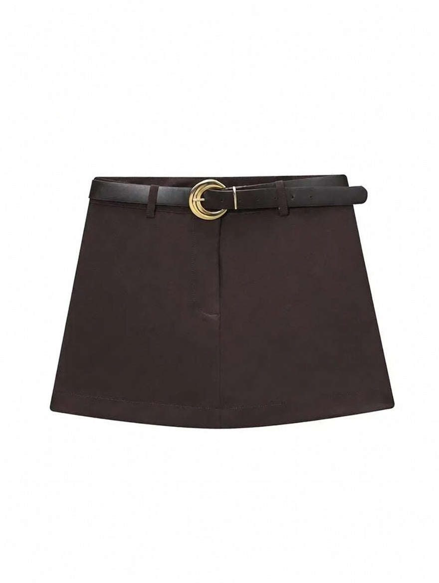 Elegantes Damen Zweiteiler Set in Schokobraun – Blazer mit V-Ausschnitt, Doppelknopf & Mini Rock/Shorts