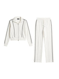 Modisches Damen Freizeit Set – Colorblock Jacke mit Stehkragen und Hose