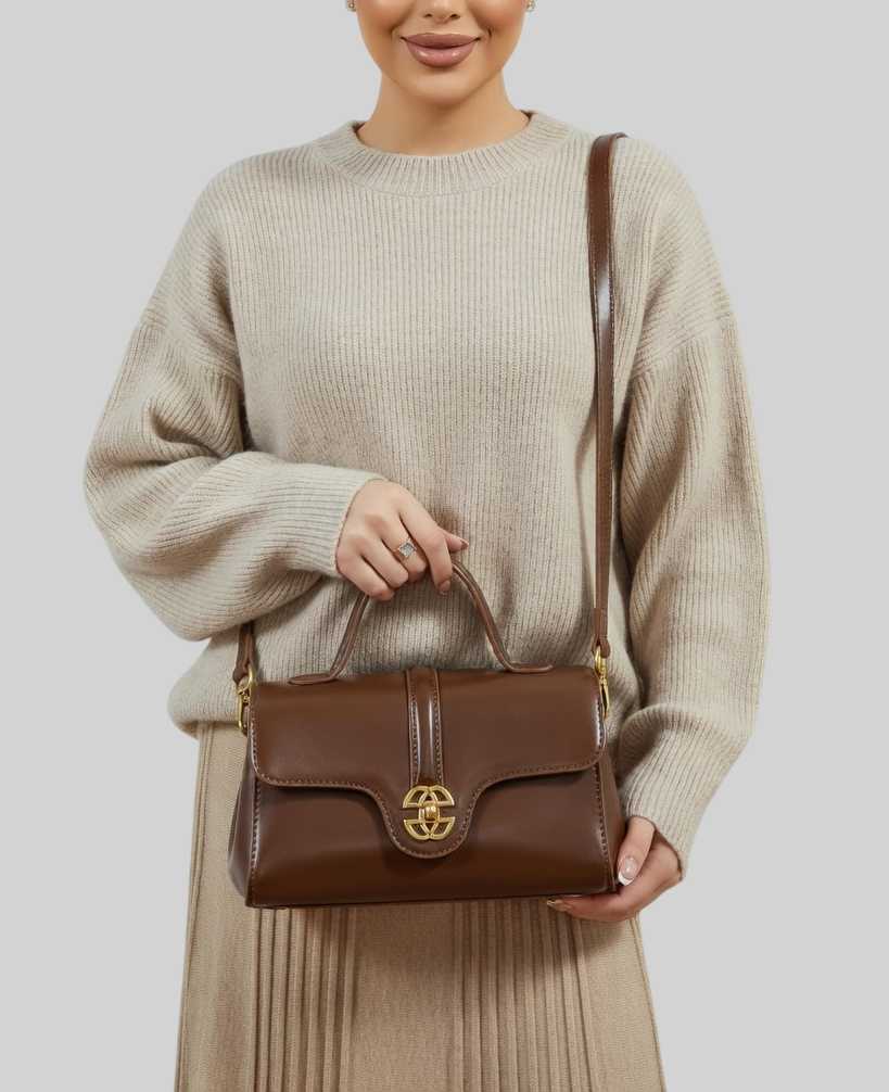 Damen Handtasche aus Echtleder mit Verschluss – Elegante Schultertasche, Premium & Modern