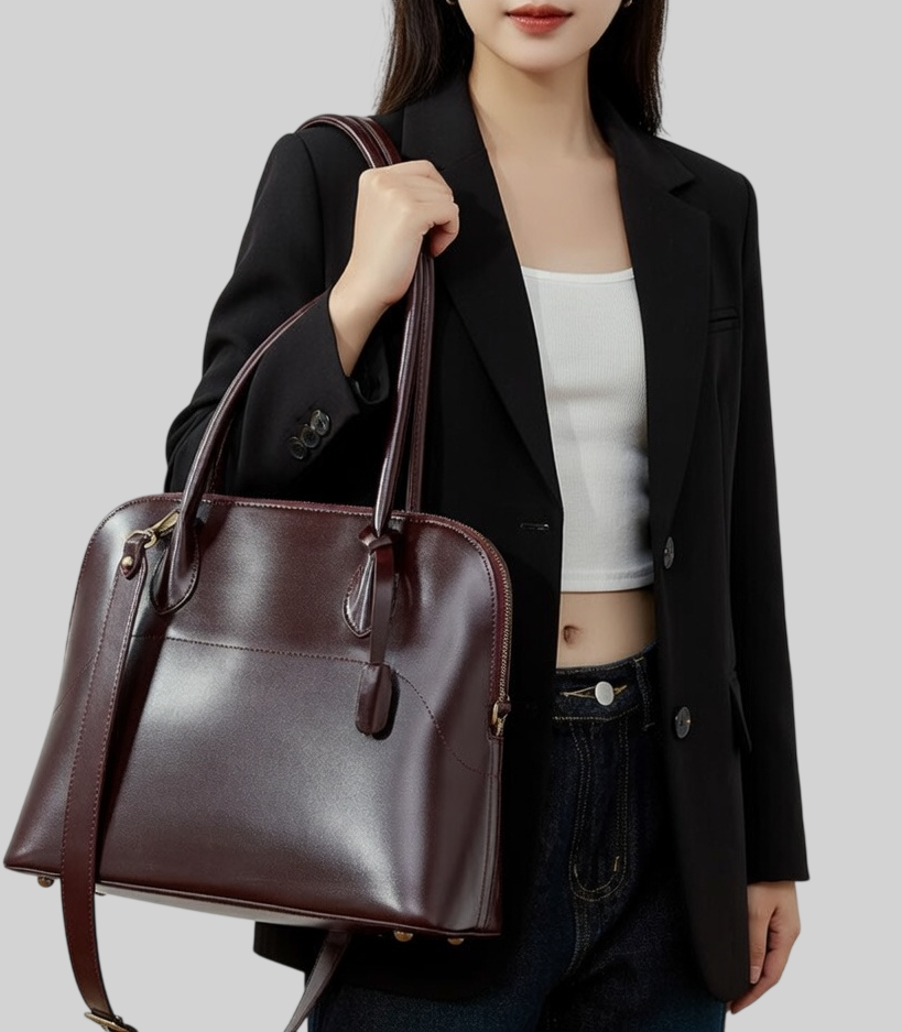 Damen Handtasche aus Echtleder – Muschel Design, Geräumig & Elegant – Premium Bowling Tasche