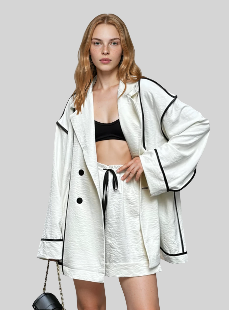 Elegantes Damen-Set in Weiß mit Bluse und Shorts