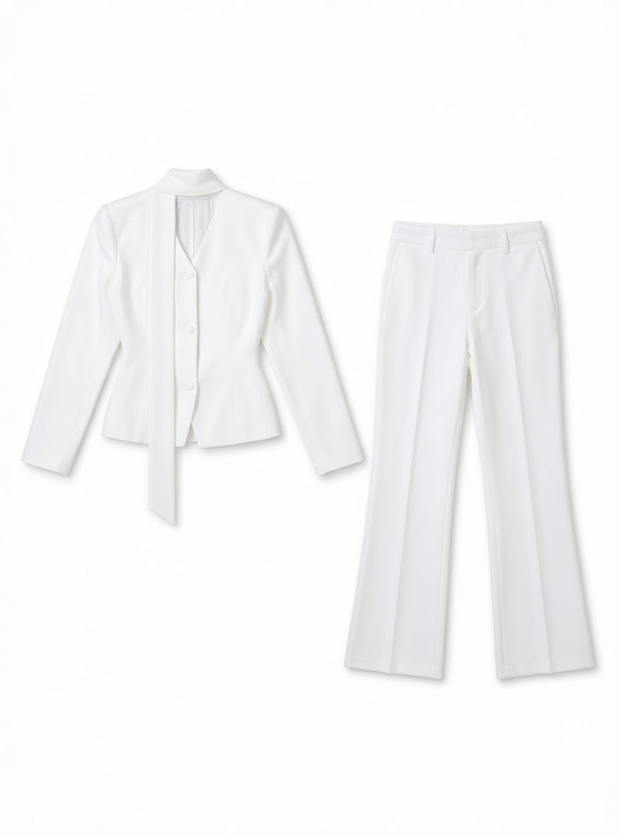 Elegantes Damen 2-teiliges Set – Slim Blazer mit Knöpfen & Lange Hose, Einfarbig