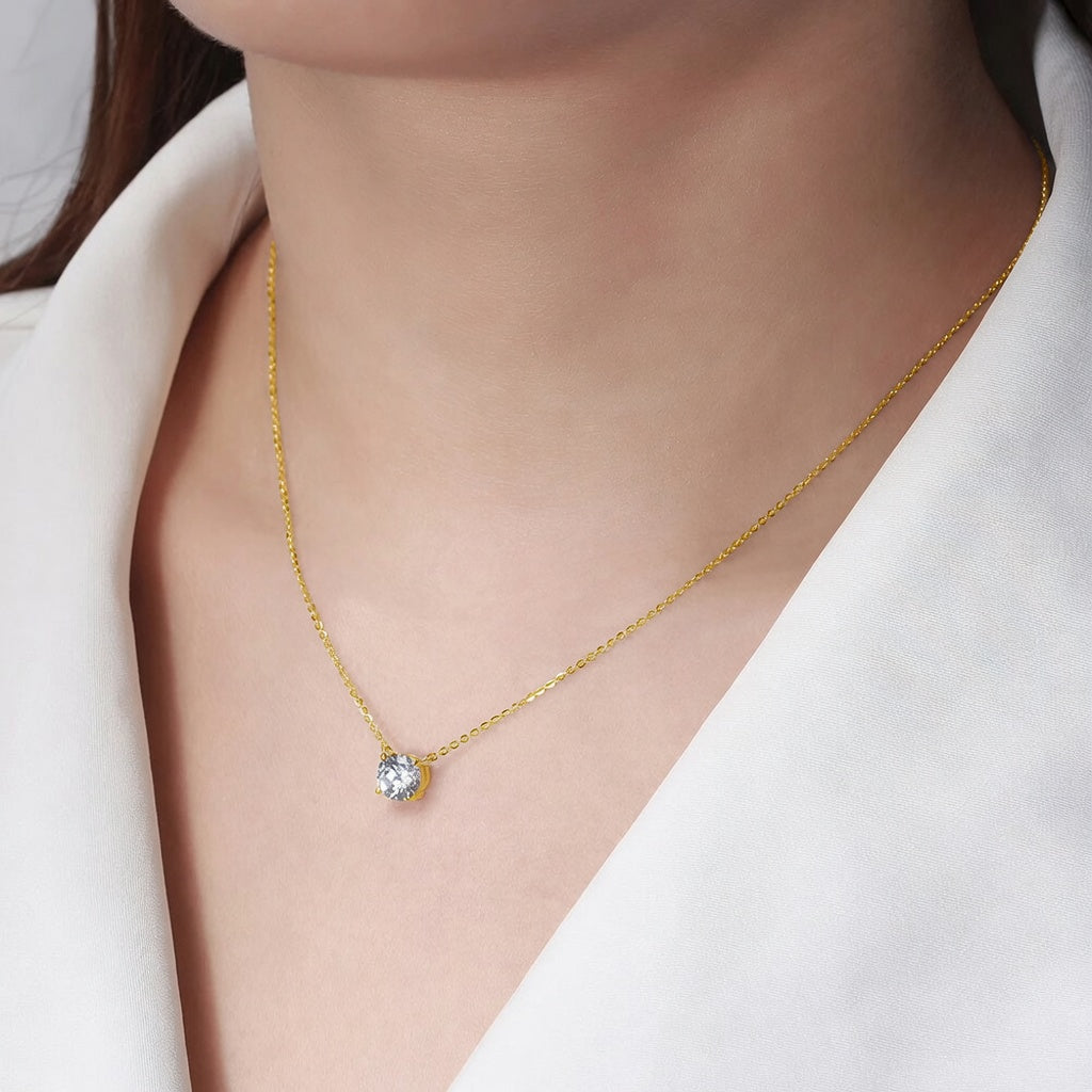 Damen Halskette aus 925 Sterling Silber – Solitär Anhänger, vergoldet oder platinbeschichtet