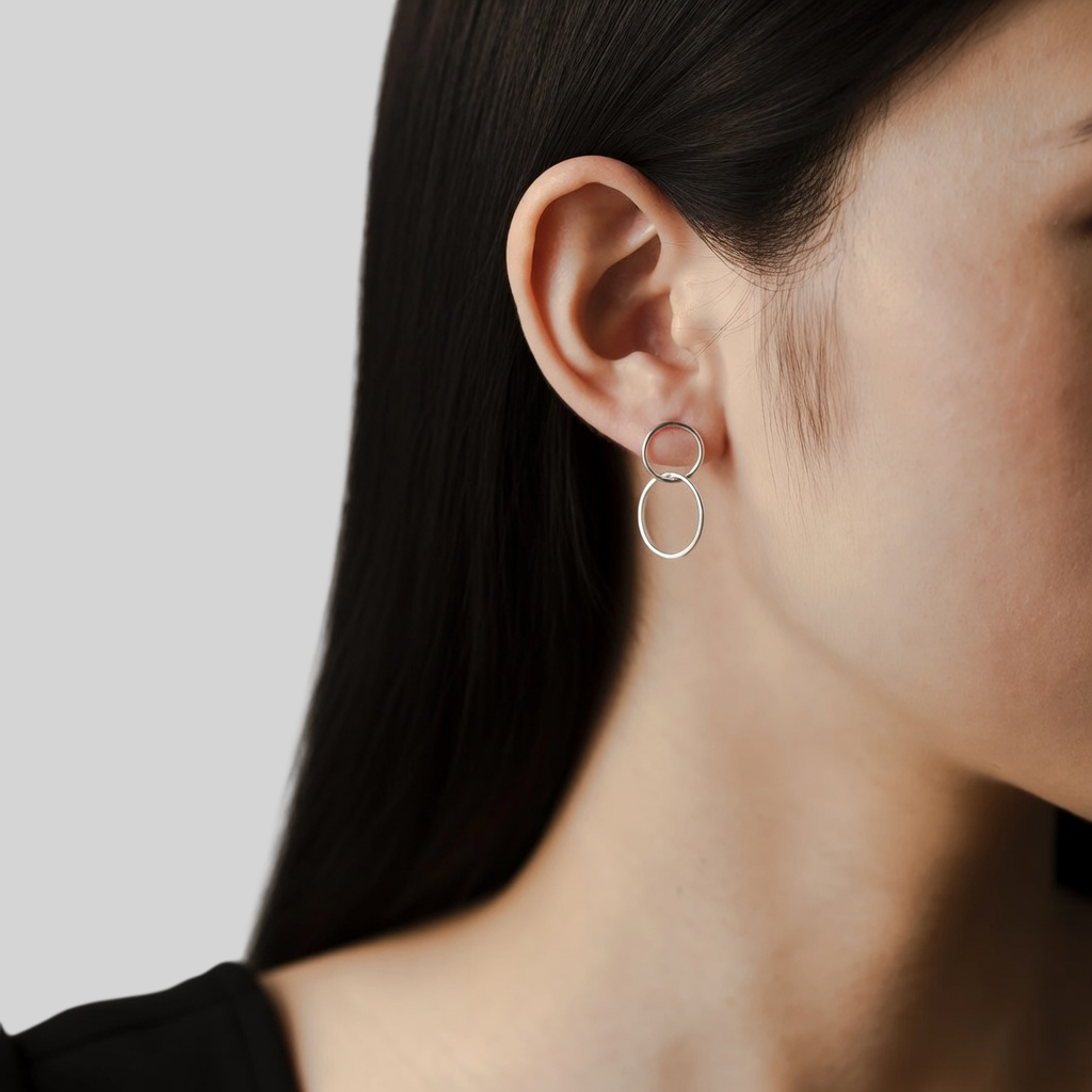 925 Sterling Silber Ohrhänger mit Doppel Kreis – 10mm & 15mm, Minimalistisch & Elegant – Vergoldet oder Platinbeschichtet