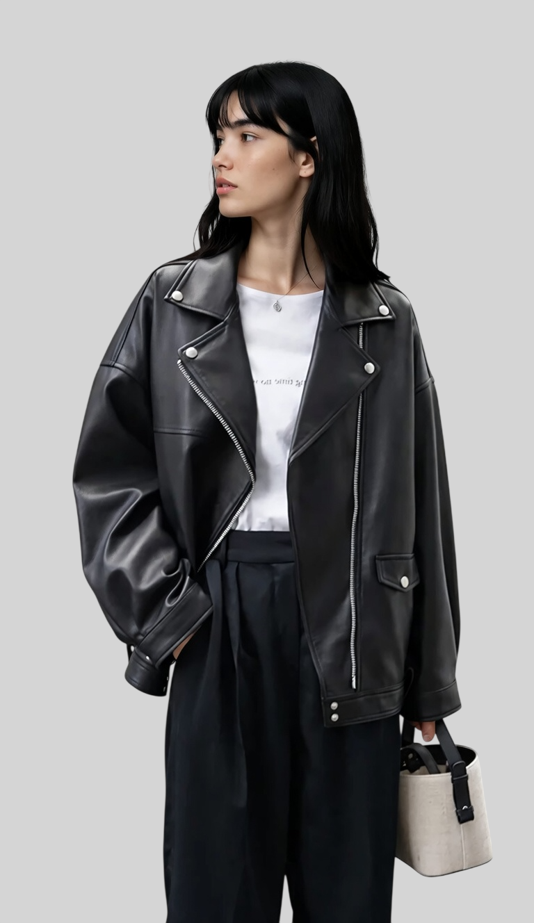 Elegante Damen Kunstlederjacke mit Gürtel – Casual Jacke mit Reverskragen
